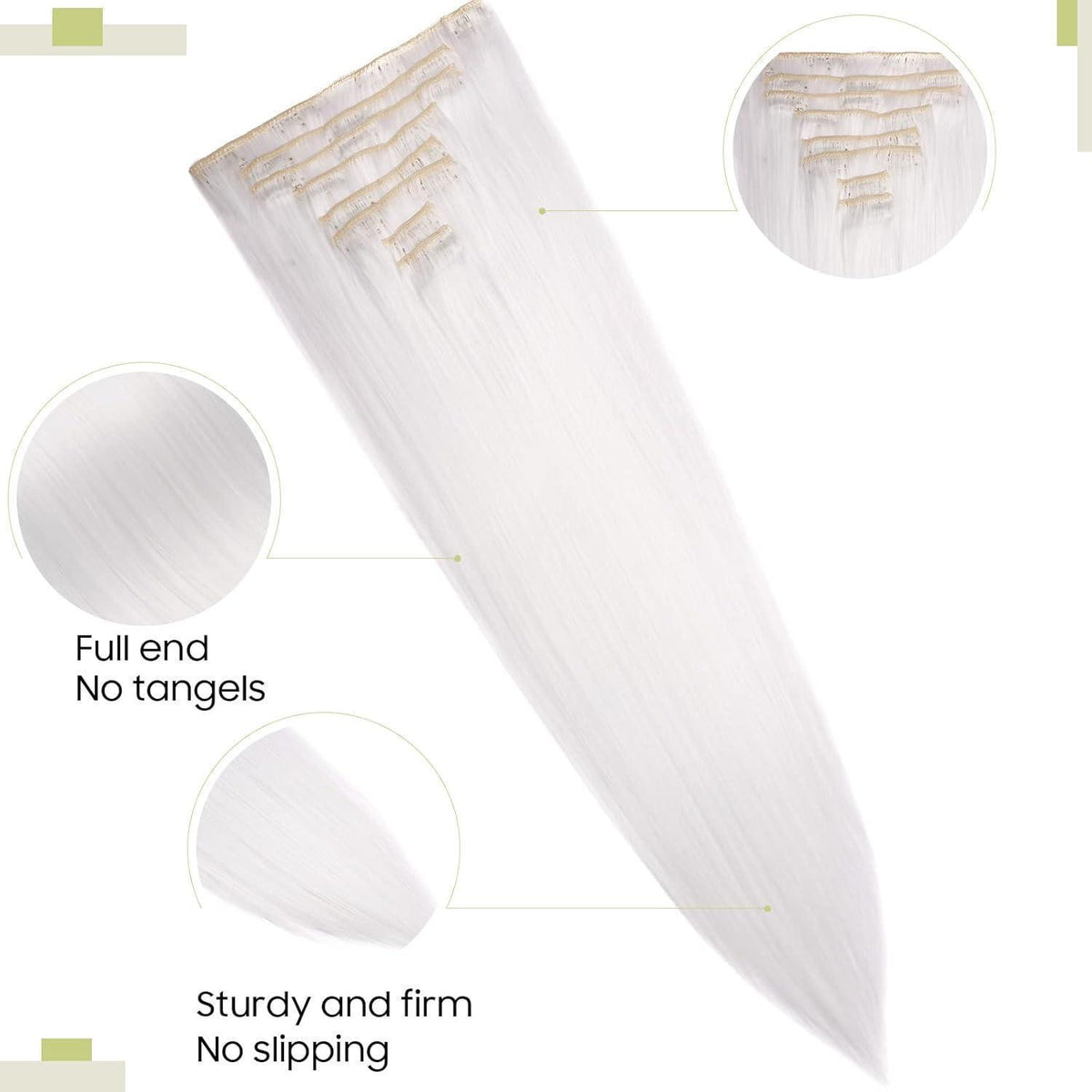 Clip In Haarverlängerung Glatt, Voller Kopf, 58cm Weiß