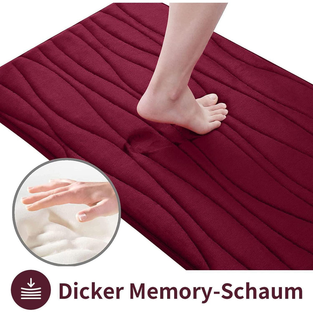 Memory Foam Badematte Set Weinrot – 2er Set, Weich & Saugstark