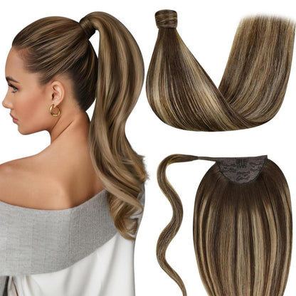 Echthaar Pferdeschwanz Extension Braun Balayage Ombre 45cm