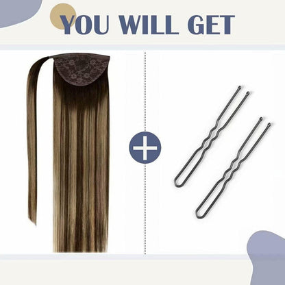 Echthaar Pferdeschwanz Extension Braun Balayage Ombre 45cm