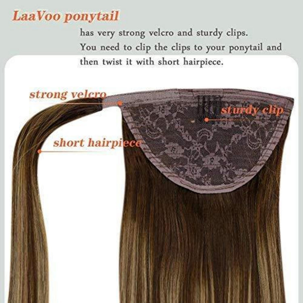 Echthaar Pferdeschwanz Extension Braun Balayage Ombre 45cm