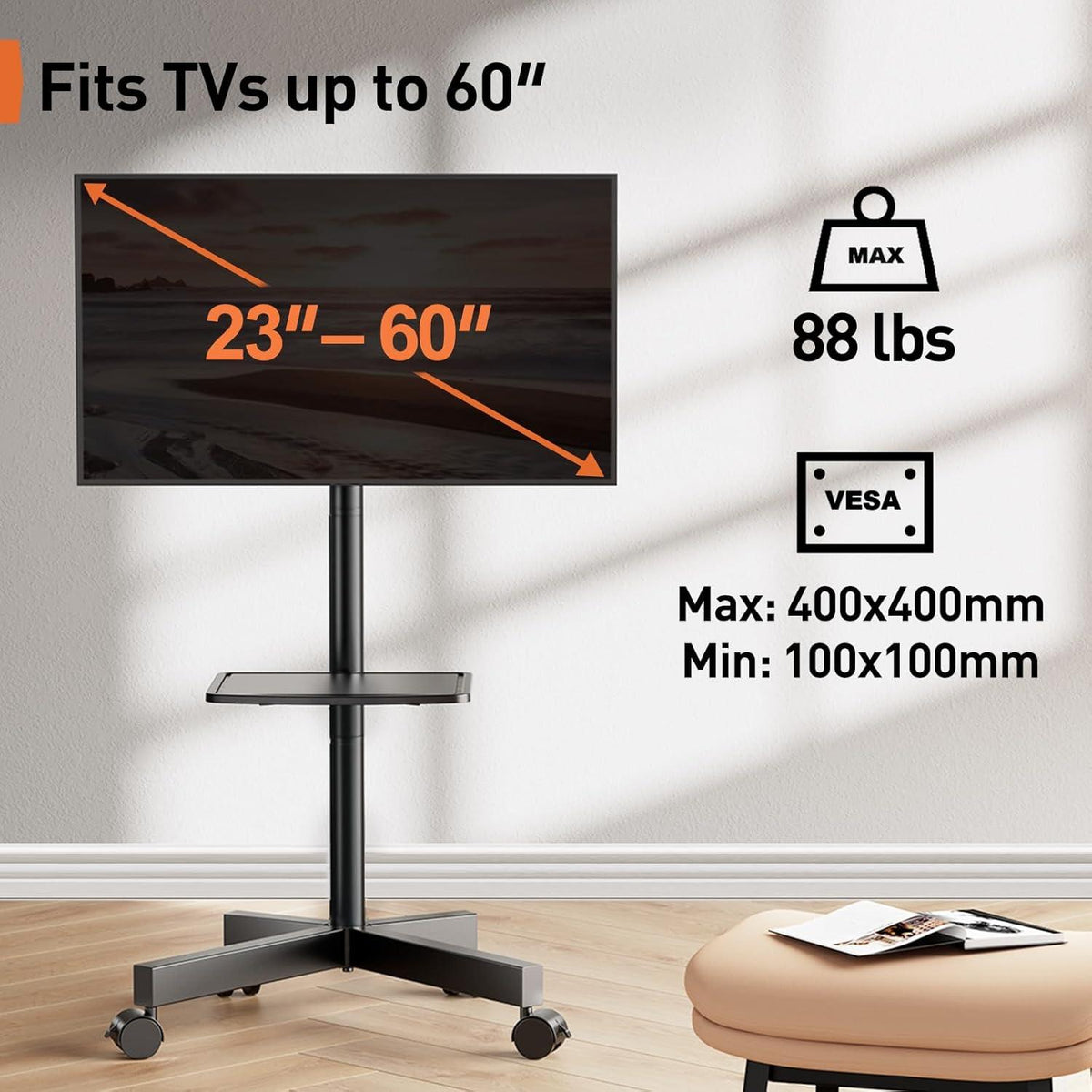 TV Ständer Rollbar mit Rollen für 23–60 Zoll LCD Fernseher
