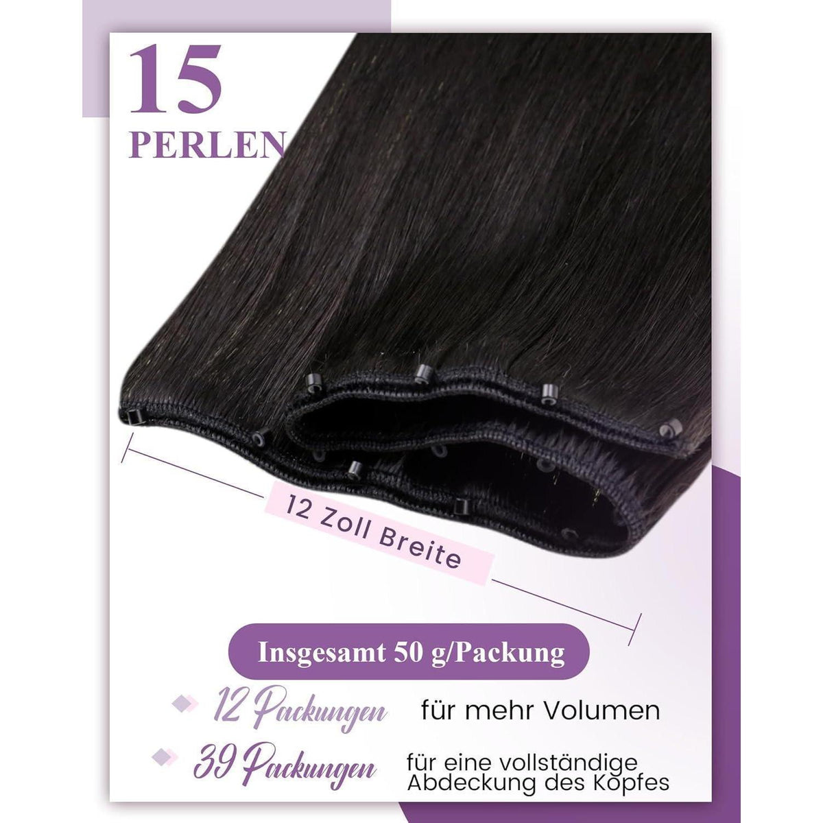 Echthaar Micro Weft Extensions Schwarz #1b 50cm