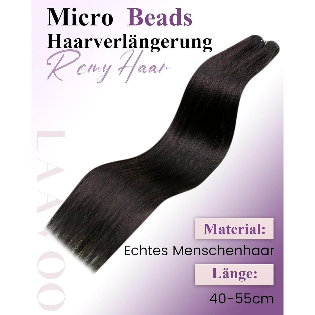 Echthaar Micro Weft Extensions Schwarz #1b 50cm