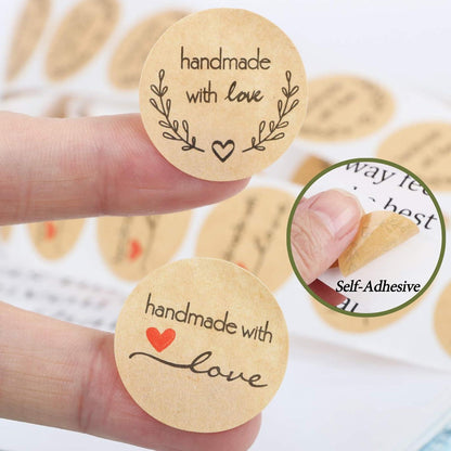1000 Handmade Love Aufkleber Sticker Kraft Selbstgemacht Braun