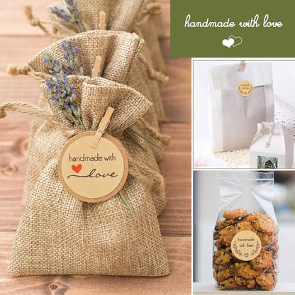 1000 STK Handmade with Love Aufkleber Sticker Kraftpapier Rund 2.5cm Weihnachten