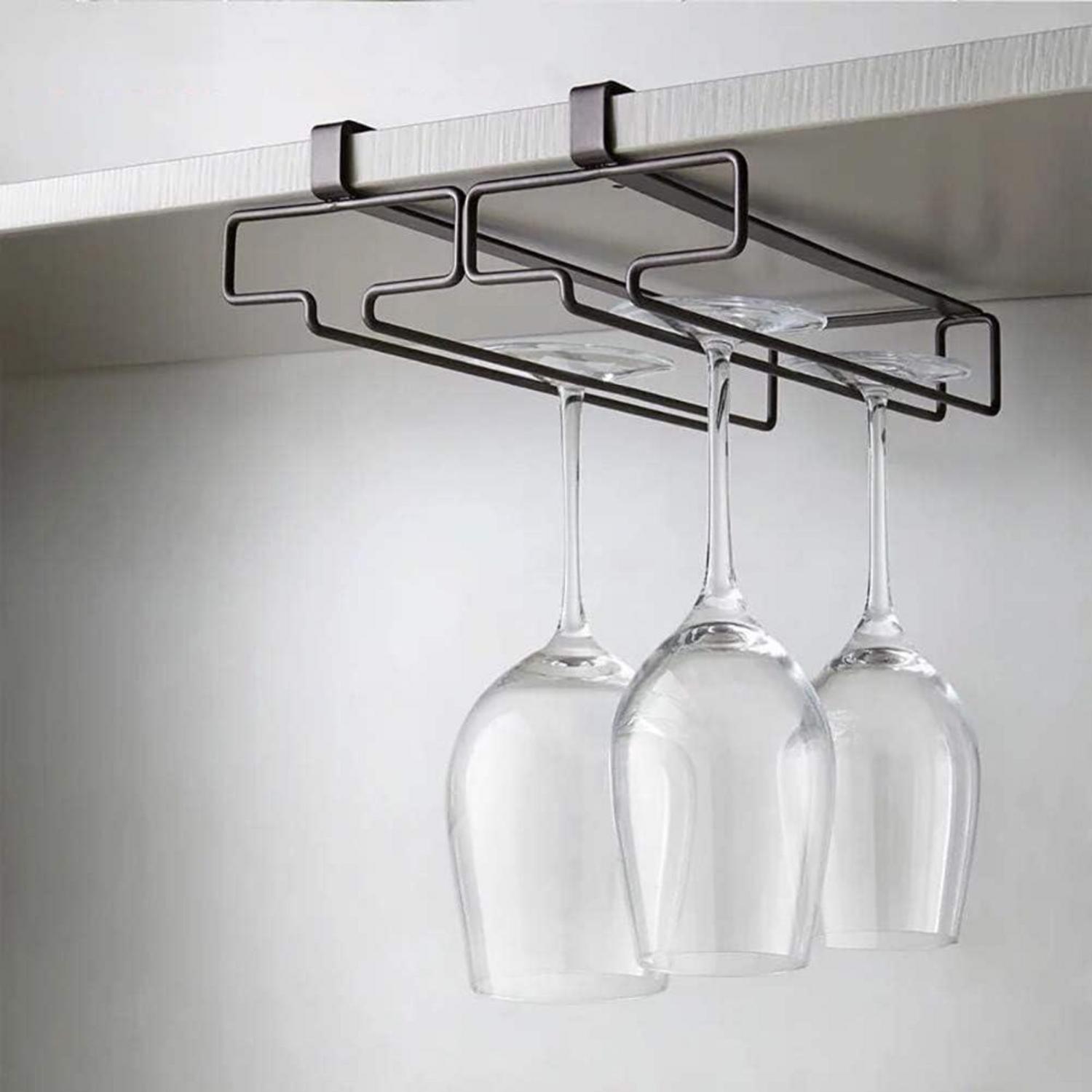 YunNasi Weinglashalter Metall Schiene Halter Unter Schrank Glas Rack 2er Pack Braun