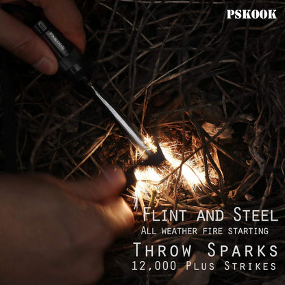 PSKOOK Survival Fire Starter Kit Premium Magnesium Ferrocium Rod Bushcraft Feuerstarter Kit