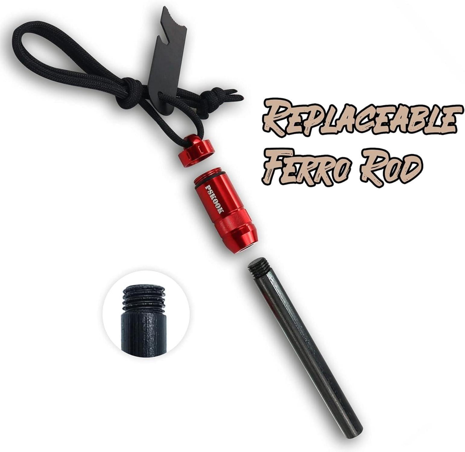 PSKOOK Survival Feuerstarter Kit Premium Magnesium Ferrocium Rod Bushcraft