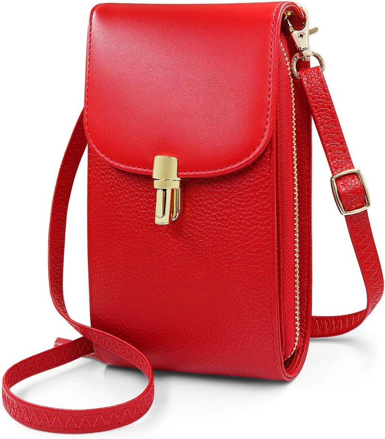 Umhängetasche Damen Echtes Leder Schultertasche Crossbody Rot