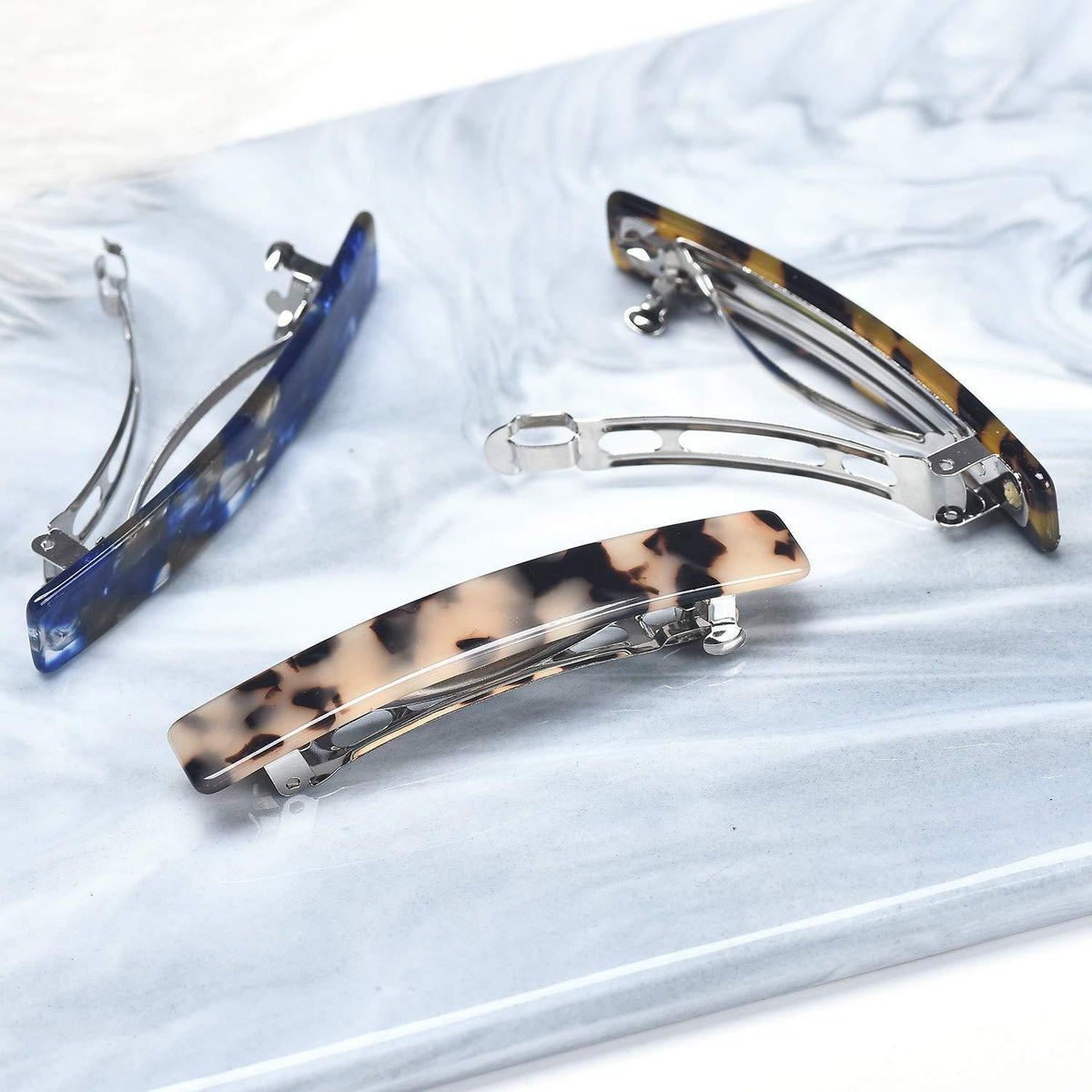 Haarspangen-Set 3 Stück für Damen, Automatik-Klammer, Ivory, Navy, Tortoise