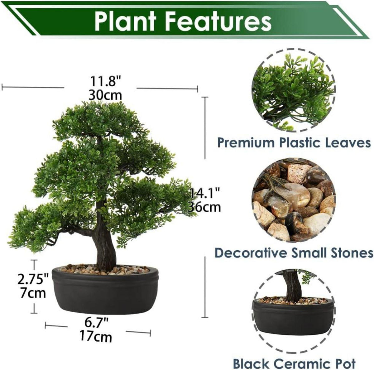 Kunstbonsai Podocarpus Zeder Kiefer 30x36cm Schwarz