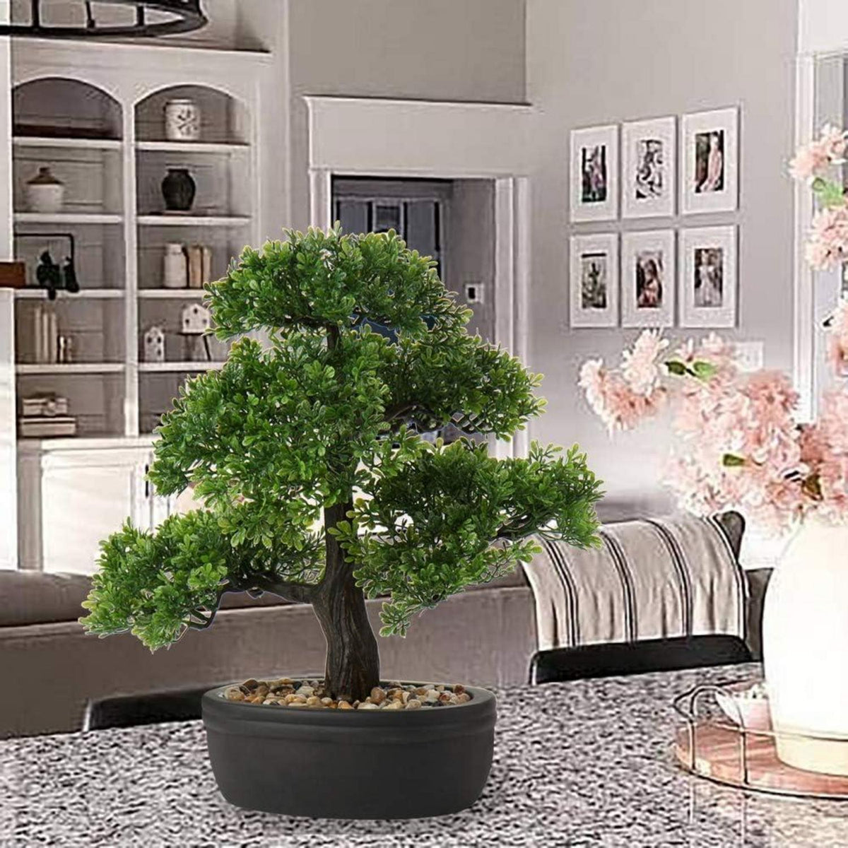 Kunstbonsai Bonsai Podocarpus Zeder Kiefer Schwarz Keramik-Übertopf