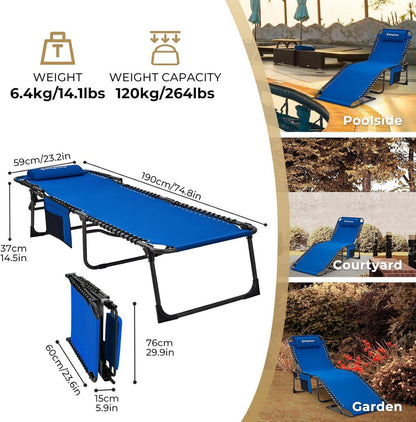 KingCamp Campingliege 5-Stufig verstellbar Blau mit