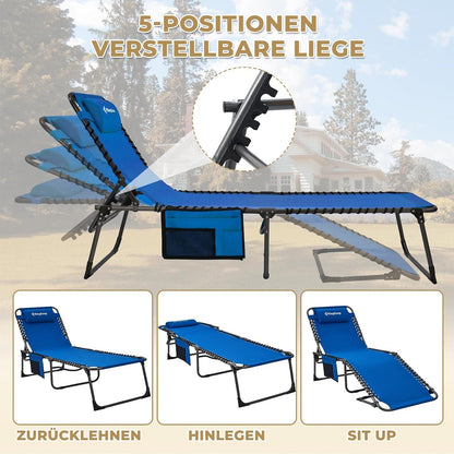 Campingliege Sonnenliege 5-Stufig Verstellbar Klappbar mit Kopfkissen