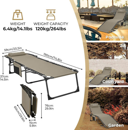 Campingliege Sonnenliege Gartenliege klappbar 5-Stufig Beige