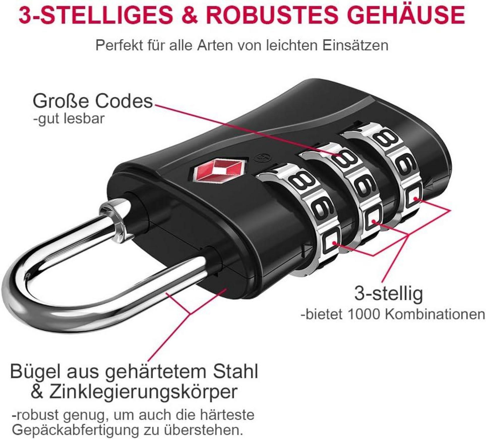 TSA Kofferschlösser 3-stellig Schwarz 2 Stücke