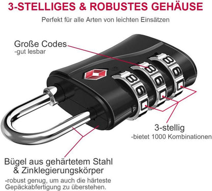 TSA Kofferschlösser 3-stellig Schwarz 2 Stücke