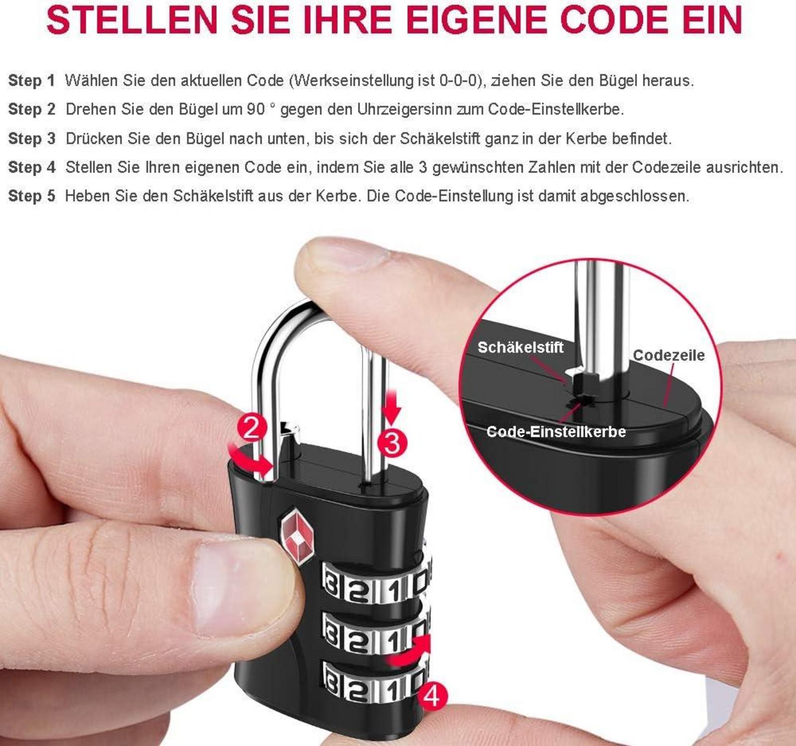 TSA Kofferschlösser Set 3-stellig Zahlencode für Reisekoffer Rucksäcke