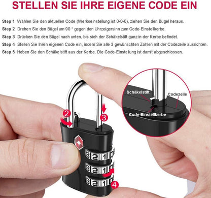 TSA Kofferschlösser Set 3-stellig Zahlencode für Reisekoffer Rucksäcke