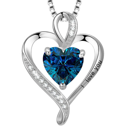Silber Herz Kette Damen "I love you" Gravur & Geburtsstein