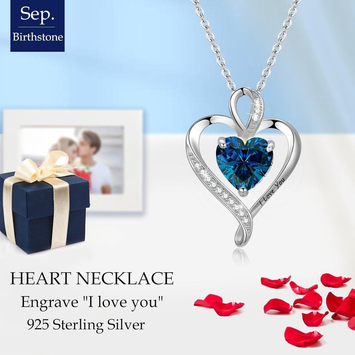 Silber Herz Kette Damen "I love you" Gravur & Geburtsstein