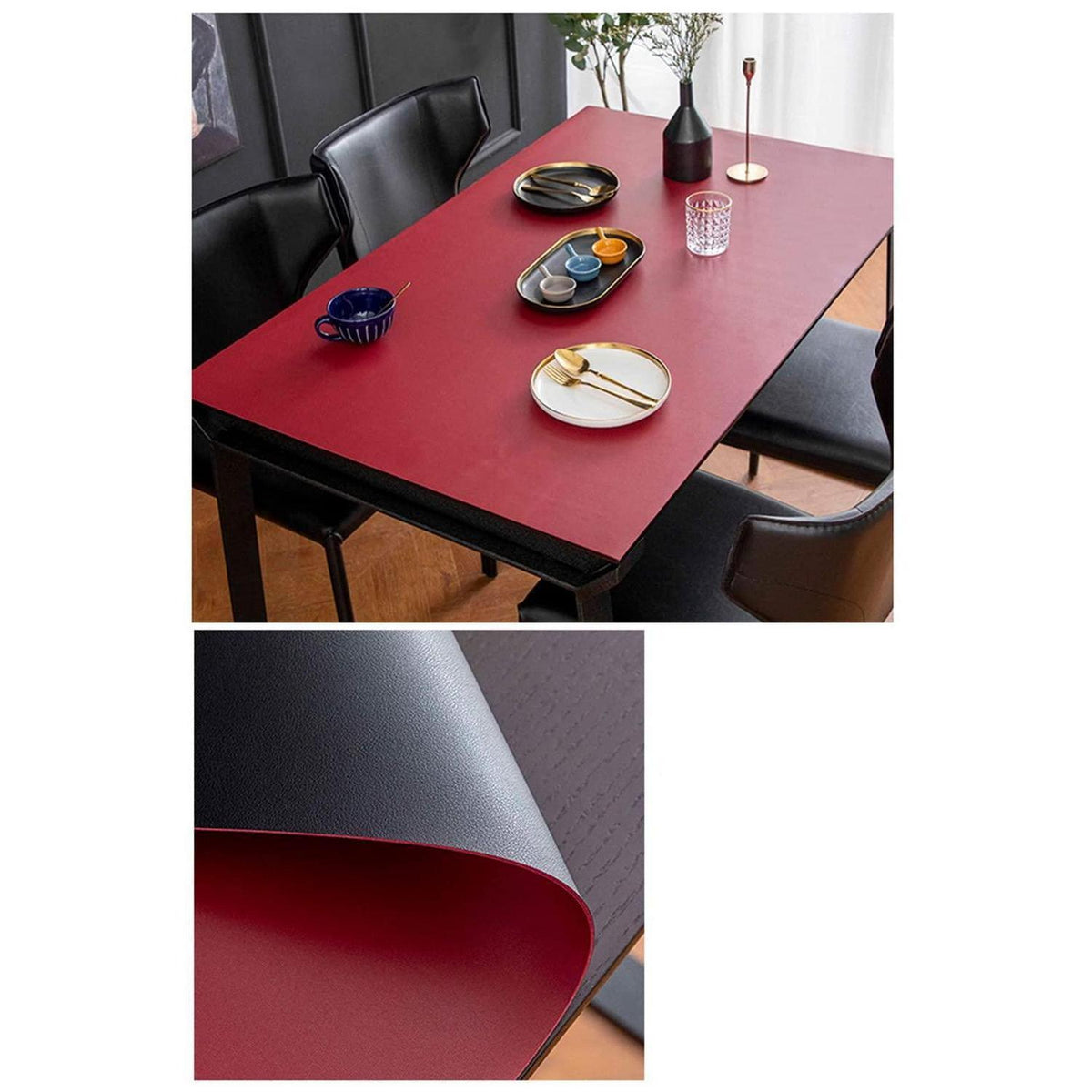 PU Tischdecke wasserdicht Schwarz Rot 90x160 cm