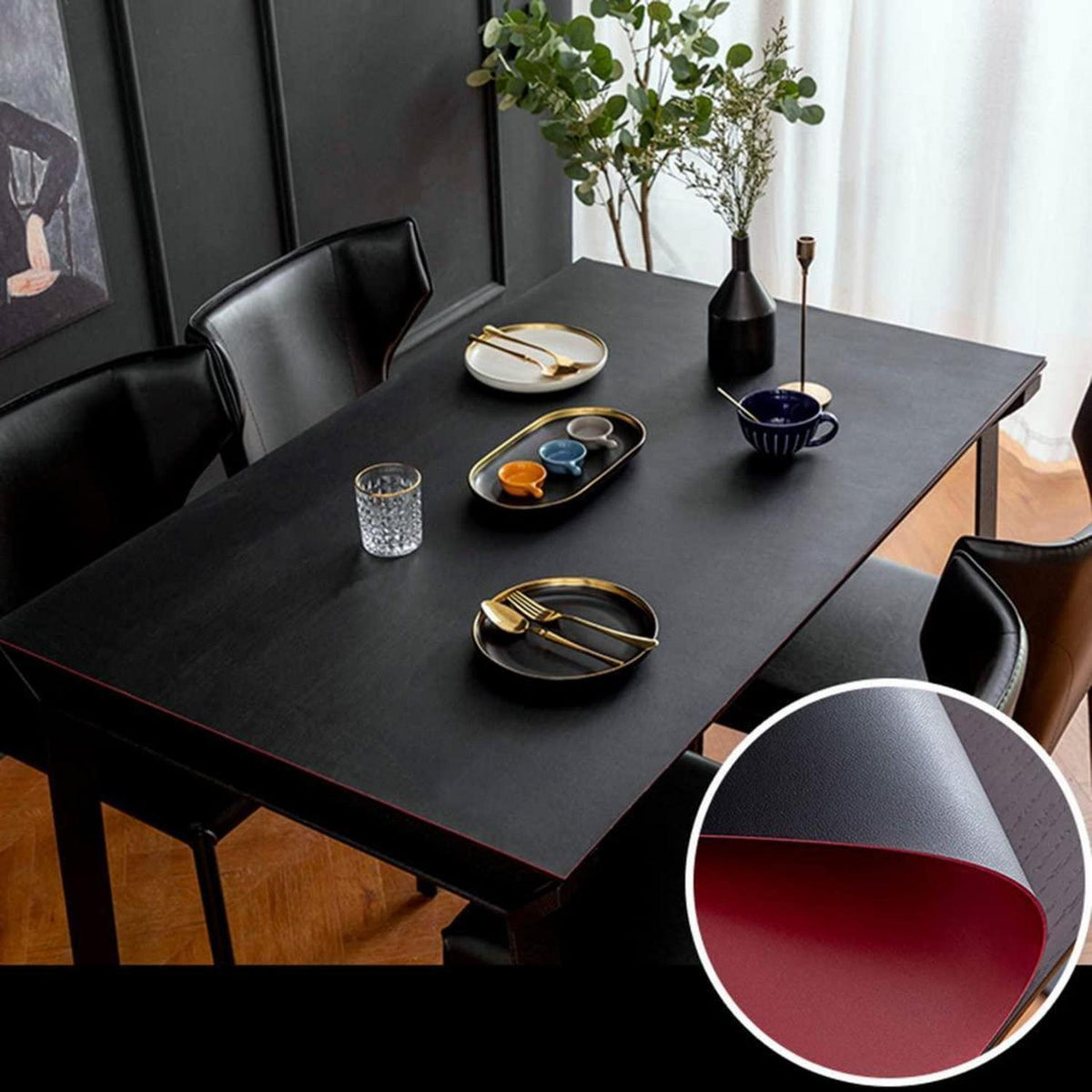 PU Tischdecke wasserdicht Schwarz Rot 90x180 cm