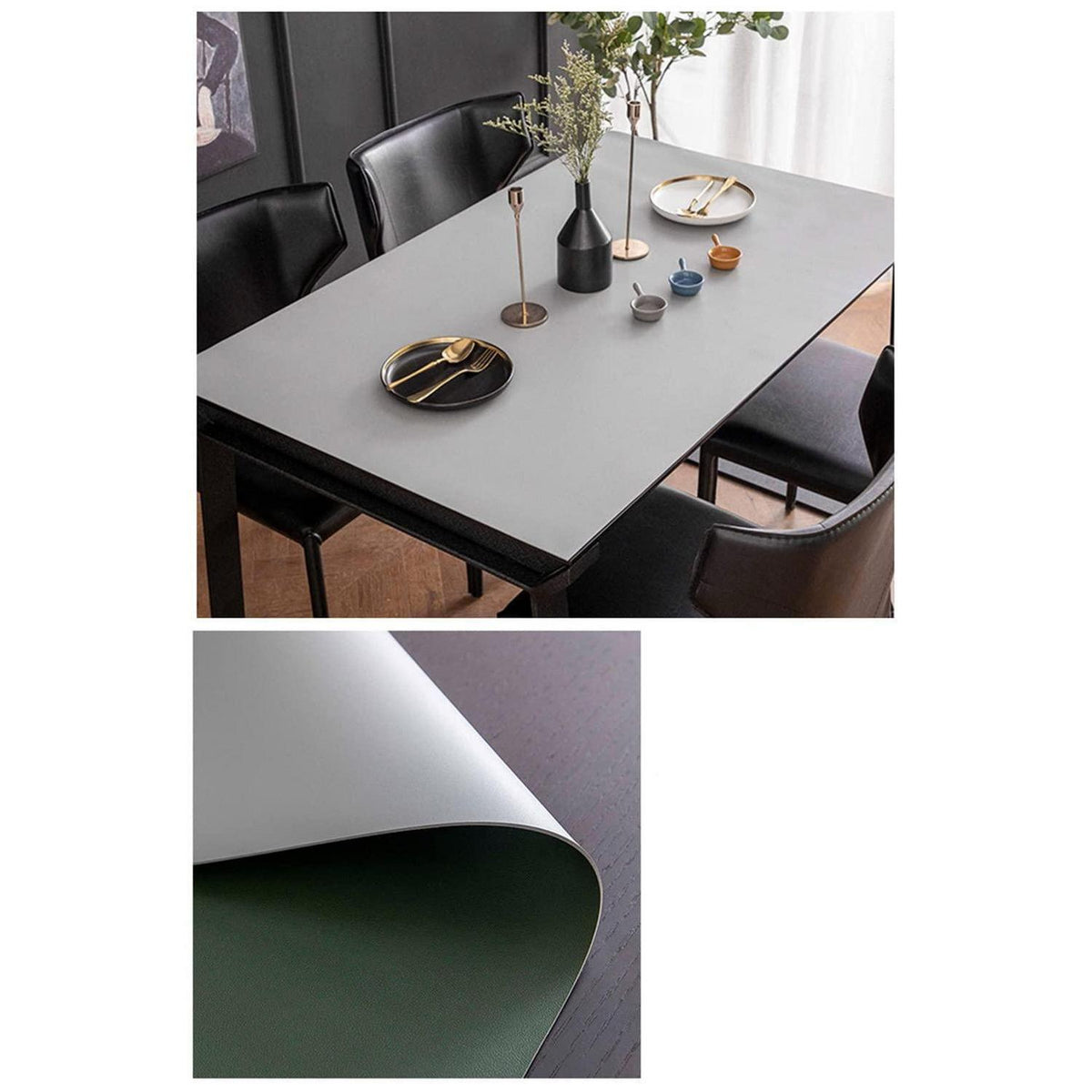PU Tischdecke 90x180cm Grün Grau | Wasserdicht & Schutzfolie