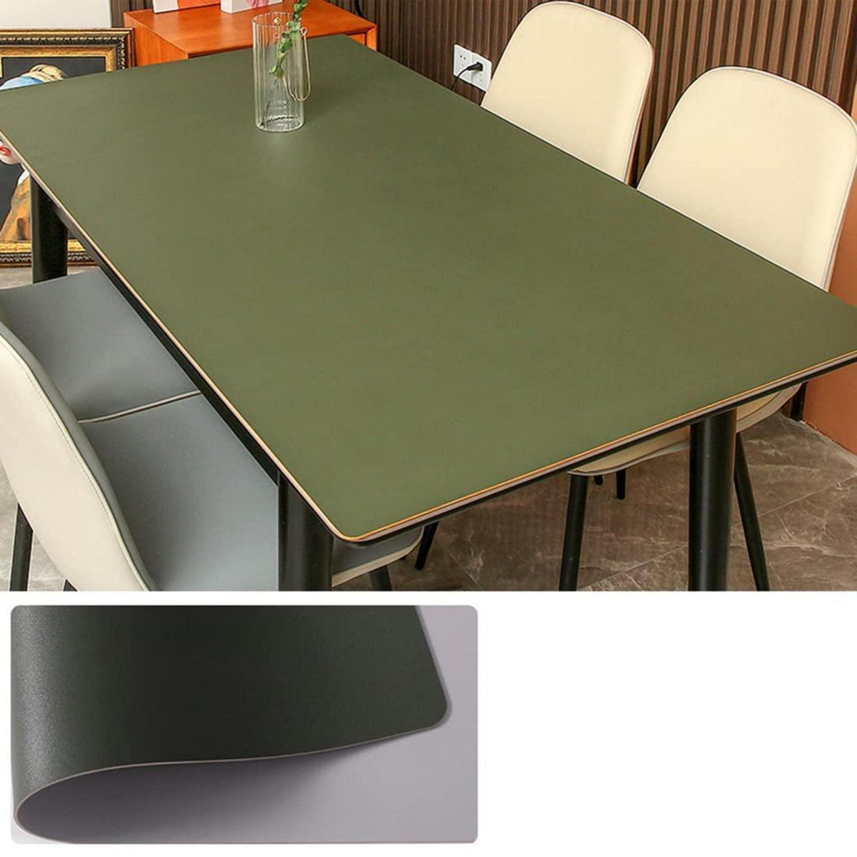 PU Tischdecke 90x180cm Grün Grau | Wasserdicht & Schutzfolie