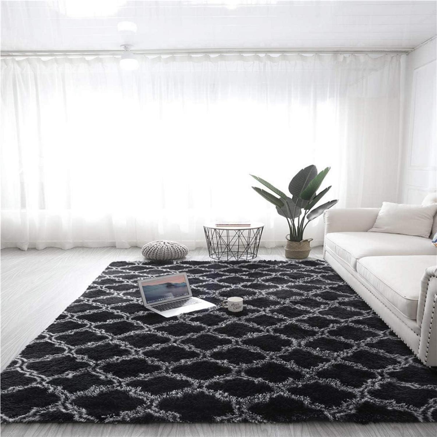 Weicher Teppich für Wohnzimmer 160x200cm Plüsch flauschig rutschfest