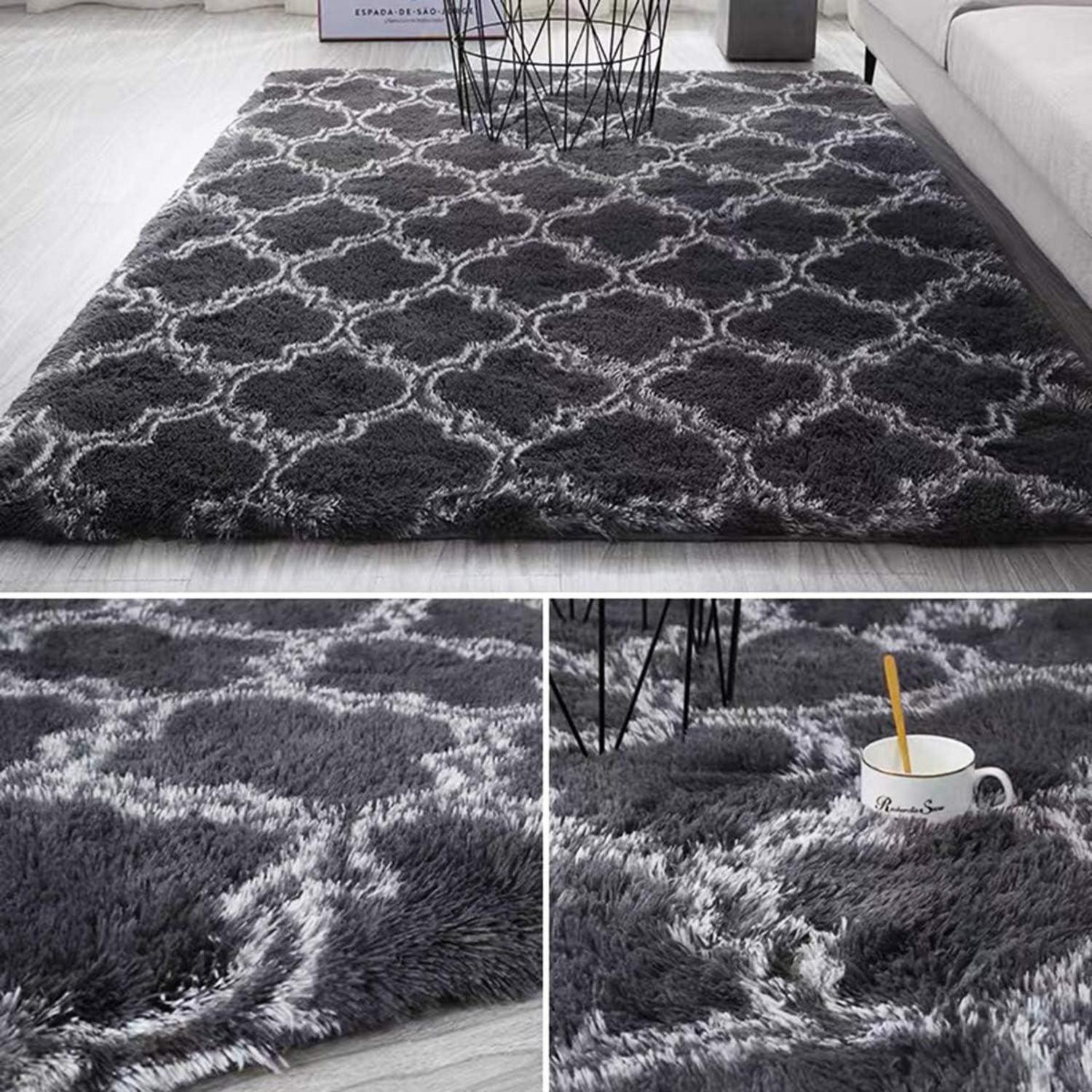 Hochflor Teppich Shaggy Wohnzimmer Modern Langflor Schwarz