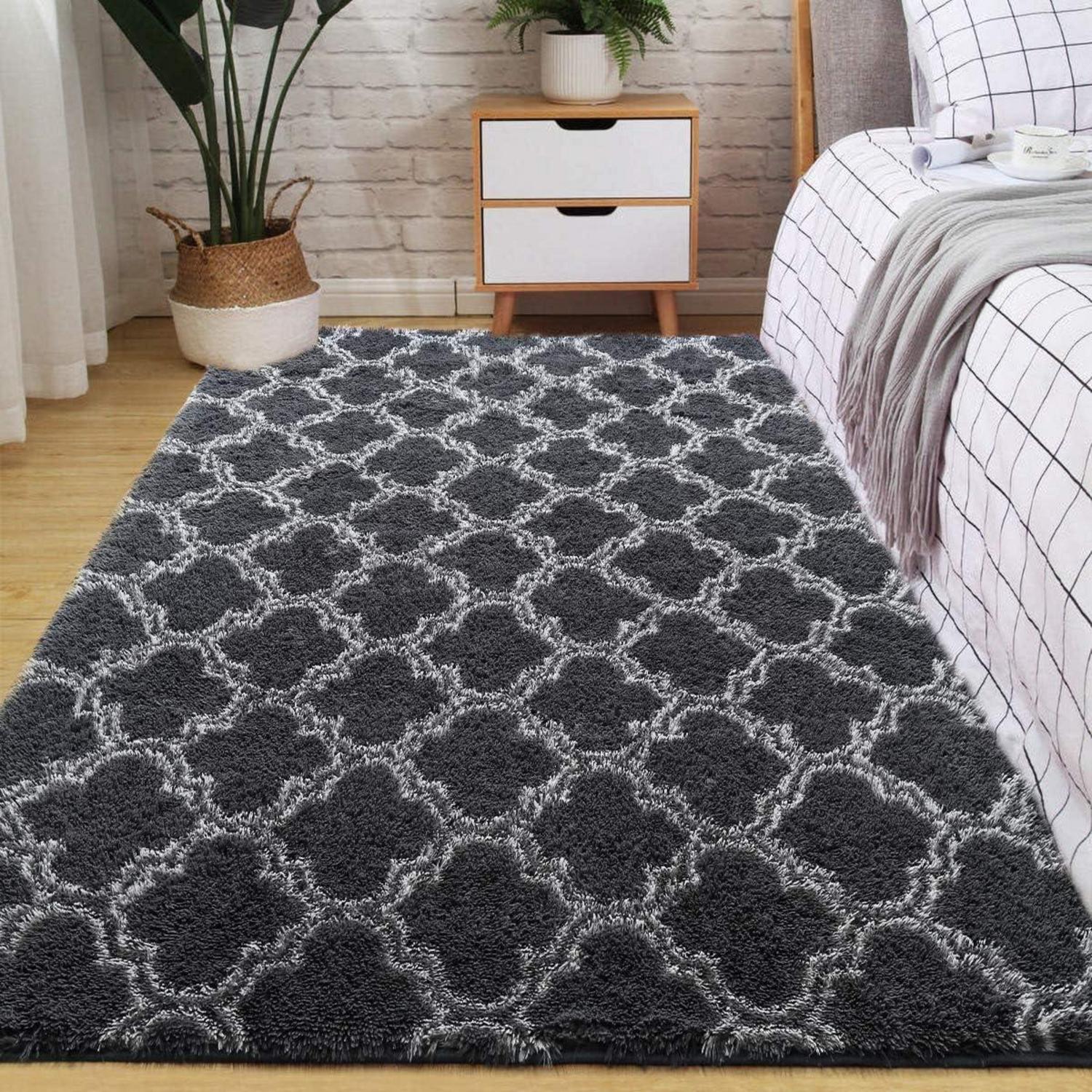 Shaggy Teppich Flauschig Langflor Modern Schwarz 120x160cm