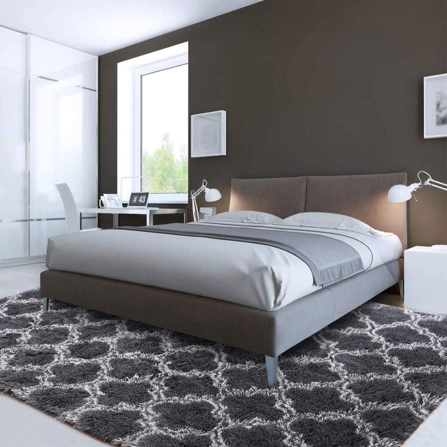Hochflor Teppich Shaggy für Wohnzimmer Schlafzimmer Modern Schwarz 120*160cm