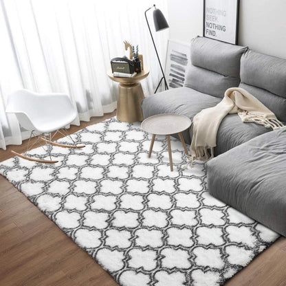 Shaggy Hochflor Teppich Wohnzimmer Schlafzimmer Modern Weiß 160x200cm