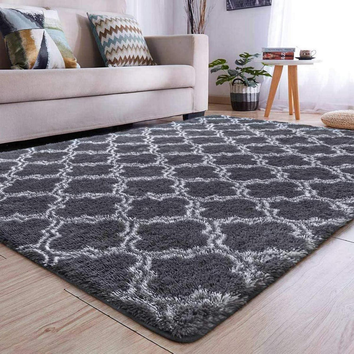 Shaggy Teppich Flauschig Modern Langflor Hochflor Anti-Rutsch Grau 160
