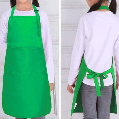 4er Set Kinderschürzen mit Tasche, verstellbar, für Kochen Basteln Malen (Grün