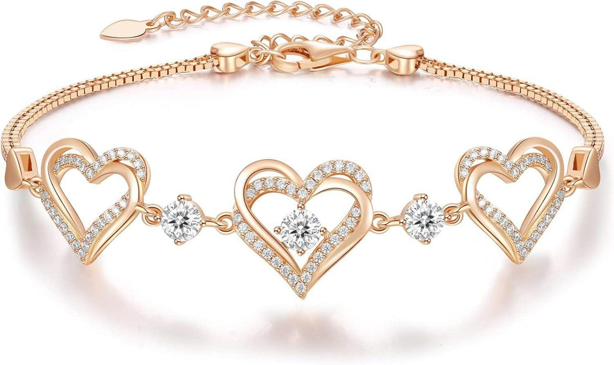 925 Sterling Silber Armband mit Herz und Geburtsstein Rosegold