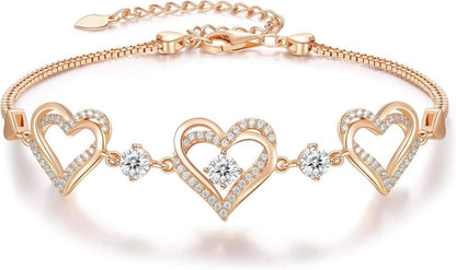 925 Sterling Silber Armband mit Herz und Geburtsstein Rosegold