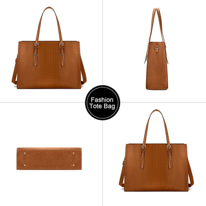 Handtasche Damen Shopper 15.6 Zoll Elegant PU Leder Umhängetasche Braun