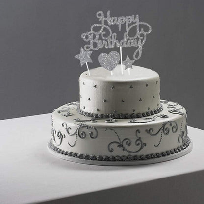 Kuchendeko Sterne Herz Geburtstag Silber Glitzer Cupcake Topper Ballon