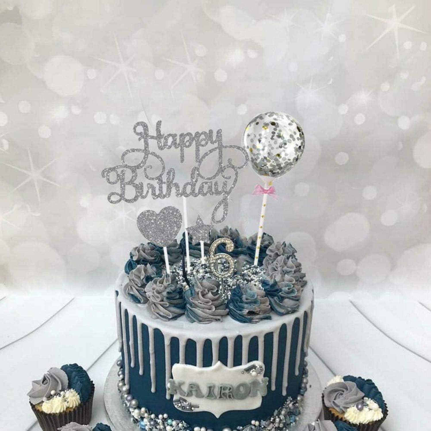 15PCS Kuchendeko Geburtstagstorte Sterne Herz Cupcake Topper Glitzer Balloons