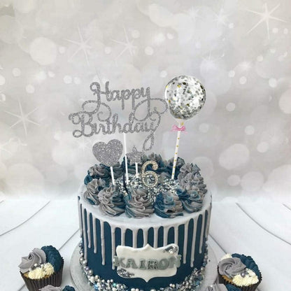 15PCS Kuchendeko Geburtstagstorte Sterne Herz Cupcake Topper Glitzer Balloons