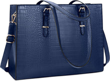 Elegante Handtasche Damen 15.6 Zoll Laptop Shopper PU Leder Blau