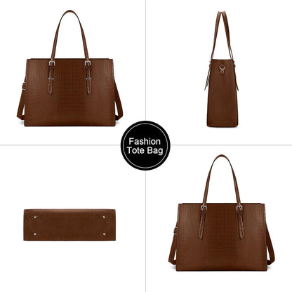 Lubardy Handtasche Damen Shopper Groß 15.6 Zoll Elegant PU Leder Umhängetasche Arbeit Dunkelbraun