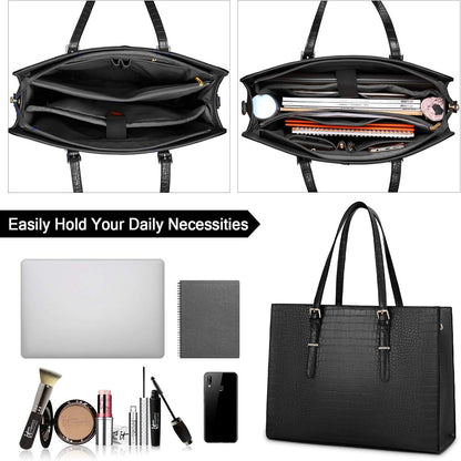 Lubardy Handtasche Damen Schwarz 15.6 Zoll PU Leder