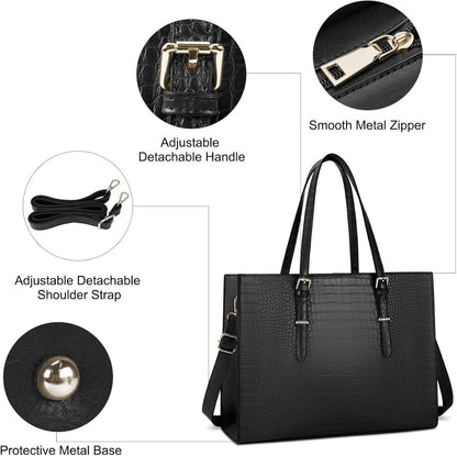 Lubardy Handtasche Damen Schwarz 15.6 Zoll Laptop Umhängetasche