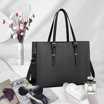 Schwarze Lubardy Handtasche Damen Shopper 15.6 Zoll PU Leder