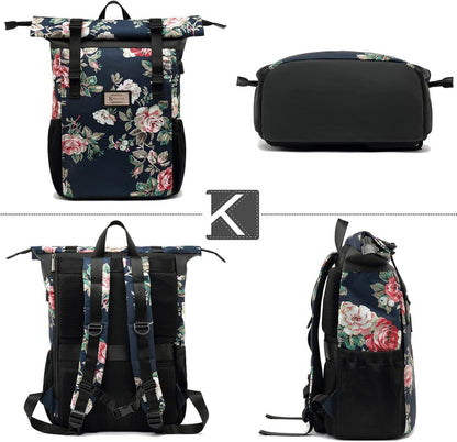Rolltop Laptop Rucksack für Damen - Stylischer Schulrucksack 12-17