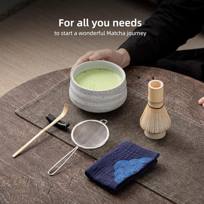 Japanisches Matcha-Schneebesen-Set aus Bambus und Keramik